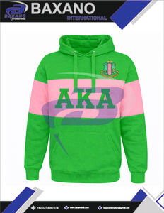 Alpha |   Kapa |   Sweat à capuche Alpha AKA Sorority vert et rose pour l'hiver, avec broderie courte et impression de passepoil, vêtement universitaire - Product Image 5
