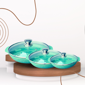 Ensemble de 3 ustensiles de cuisine au design moderne, construction en aluminium moulé sous pression, revêtement antiadhésif en céramique, couvercle en verre trempé, fond à induction - Product Image 6