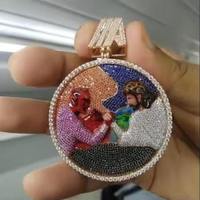 Pendentif ours 3D en moissanite glacée, plaqué or, style hip-hop, taille brillant rond, avec breloque personnalisée pour nom, bijou