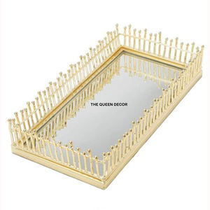 New Arrival Creative Metal Rectangle Shape Black and Gold <b>Enamel</b> Finish Decorative Serving <b>Tray</b> Home Accent - Product Image 2