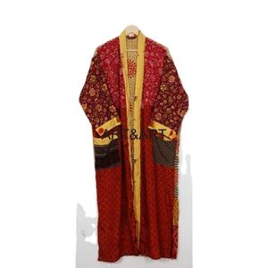 Vêtements de nuit indiens de luxe pour femmes Kimono en soie respirant Ceinture Style bohème Patchwork Robe en soie recyclée Bikini Cover Up Spa Kimono - Product Image 1