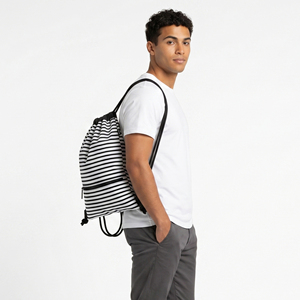 Mochila con cordón y rayas para hombre, bolsa de gimnasio ligera de poliéster, estilo informal, compartimento interior, bolsas con cordón y asa suave - Product Image 2