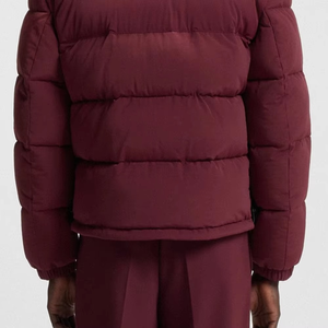 New Men Burgundy Puffer Jacket Windproof Thick Quilted Winter <b>Bubble</b> <b>Coat</b> Embroidery Casual Zipper Front Outerwear - Product Image 3