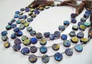 Natural Blue Druzy Agate Titanium Coated Round Shape Briolette Beads Strand <b>10</b> <b>Inches</b> - Product Image 2