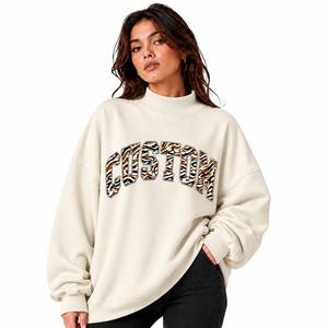 Sudadera Oversize de Mujer 100% Algodón Teñido con Hilo, Cuello Mock, Hombros Caídos, Manga Larga, Jersey Holgado de Color Liso - Product Image 1