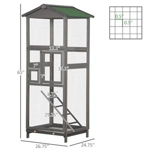 Jaula para Pájaros de Madera Gris de 65 Pulgadas con Bandeja Extraíble y 2 Puertas, Casa de Aves para Exteriores para Loros y Periquitos - Product Image 2