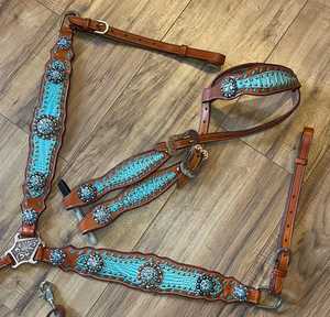 Conjunto de Brida y Pechopetral de Lujo para Caballo Estilo Western, Cuero de Primera Calidad con Pedrería, Hecho a Mano, Personalizado para Equitación - Product Image 4