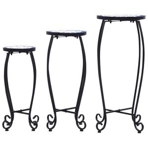 Mesas de mosaico de 3 piezas en cerámica azul y blanca Juego de mesa de cerámica elegante - Product Image 3