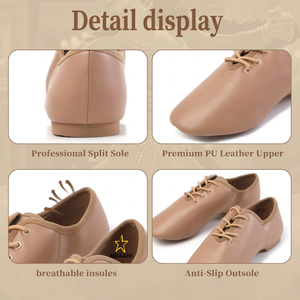 Zapatos de Ballet Suaves para Mujer MBAANI, Color Bronceado, Suela Partida, Zapatos de Baile Jazz Planos, con Tiras Cruzadas Elásticas de Cuero - Product Image 2