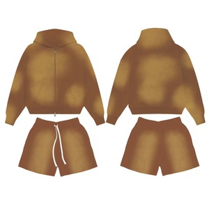 Sudadera con Capucha Personalizada de Algodón 400Gsm para Hombre, con Cierre Completo, Estampado 3D en Relieve, Conjunto de Sudadera y Pantalones Cortos - Product Image 6