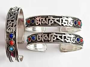 Tibetan Buddhist Peace Mantra White <b>Metal</b> Cuff Bangle Men's Religious Gift Alloy Antique Copper Plated - Product Image 3