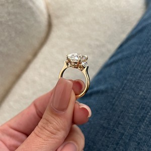 5 Carat Oval Lab Grown Diamond Three Stone Engagement <b>Ring</b> Oval Half <b>Moon</b> Side Stones IGI Certified 14K Yellow Gold Trilogy <b>Ring</b> - Product Image 4