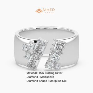 Moissanite <b>Ring</b> Emerald Cut Round Stone Open Band 925 Sterling <b>Silver</b> <b>Statement</b> <b>Ring</b> Miami Chicago Modern Fine Jewelry Design US - Product Image 6