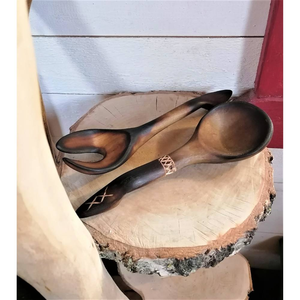 Ensemble de couverts de table en bois faits à la main de qualité standard, comprenant cuillère, fourchette et couteau, pour service de salade, style royal, exportateur indien - Product Image 1