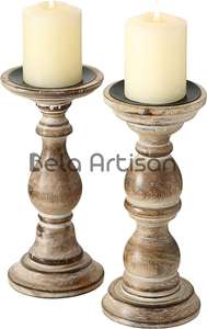 Direct Factory Supply Set 2 Distressed Rustic White Mango Wood <b>Candle</b> <b>Holders</b> Elegant <b>Lanterns</b> <b>Jars</b> for Christmas Pillar <b>Candles</b> - Product Image 3