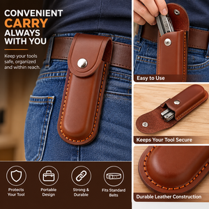 Étui porte-outils en cuir véritable de qualité supérieure avec fermeture à pression, étui de protection pour outils pliants, couteaux et accessoires - Product Image 4