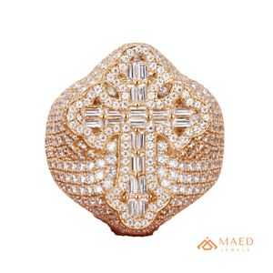 Moissanite <b>Ring</b> Baguette <b>Cross</b> Design <b>Ring</b> <b>Silver</b> Gold Rose Gold Finish Statement Fine Jewelry Anniversary Gift Unisex Elegant - Product Image 1
