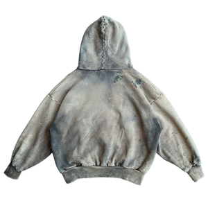 Sweat-shirts à capuche pour hommes en coton biologique tricoté épais, vintage, délavé à l'acide, grande taille, avec broderie de patchs et effet vieilli - Product Image 5