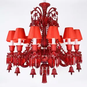 Lustre en cristal rouge importé, 14 lumières, abat-jour en tissu de luxe, lampe de plafond pour salon, hôtel, villa, décoration - Product Image 3