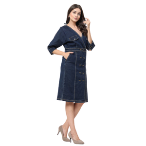 Robe en jean pour femme, coupe trapèze, en coton premium, vêtements décontractés, fournisseur OEM ODM, vente en gros - Product Image 2