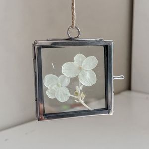 <b>Square</b> Metal Photo Frame With White Flowers Hanging Decor - Product Image 1