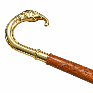 Canne de marche en bois artisanale avec poignée en laiton sculptée en forme d'éléphant, canne antique sculptée pour seniors et collectionneurs |   Aide à la marche de qualité supérieure - Product Image 2