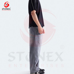Jean en denim gris clair délavé pour homme, coupe large, en coton premium, coupe décontractée, jambe droite, style streetwear décontracté, jean baggy - Product Image 2