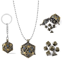 Ensemble de dés polyédriques miniatures en bronze pour D&D avec motif œil de dragon, faits à la main, écologiques, 7 pièces, porte-clés en métal, collier
