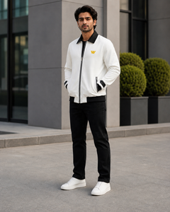 Blouson Bomber Homme Grande Taille en Similicuir Tressé Hiver Uni avec Col Contrastant et Fermeture Éclair – Style Urbain Décontracté - Product Image 4