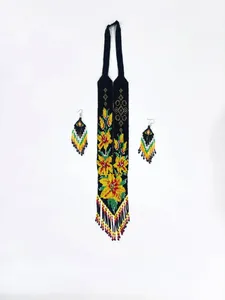 WHOLESALE BLACK ROYAL Handmade Seed <b>Bead</b> Necklace & Earrings Boho American Style Jewelry <b>Set</b> FOR WEDDING , ANNIVERSARY - Product Image 4