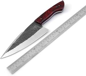 Couteau de cuisine japonais artisanal, lame en acier Damas à haute teneur en carbone, fourreau en bois industriel, couteaux de cuisine en cuir pour chef - Product Image 6