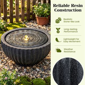 Fontana a Sfera Moderna da 18 Pollici con 6 Luci LED, in Resina Grigia per Interni ed Esterni, Applicazione Alberghiera, Materiale in Acciaio Inox e Pietra - Product Image 4