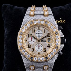 Reloj Cronógrafo de Lujo de Dos Tonos, Completamente Adornado con Moissanita VVS, Cuarzo, para Hombre, Acero Inoxidable, Estilo Hip Hop, Correa de 20 mm - Product Image 1
