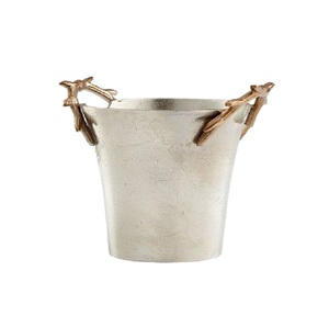 Seau à glace tendance en aluminium, finition argentée, forme ronde, refroidisseur à vin avec poignée en forme de feuille, refroidisseur à bière design - Product Image 1