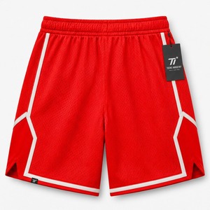 Shorts de basketball pour hommes en maille rouge unie, taille élastique, respirant, sportif, coupe ample et profonde, séchage rapide - Product Image 5