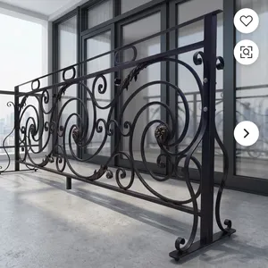 Barandilla Decorativa de Hierro Forjado Negro con Adornos Florales y Marco Resistente para Balcón y Escaleras - Product Image 1
