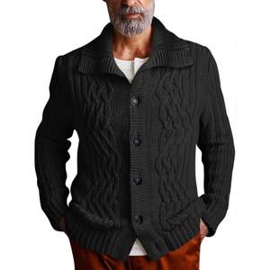 2025 hommes Cardigan pull câble tricot boutonné à manches longues coupe ajustée décontracté hiver chandails motif décoration ODM approvisionnement - Product Image 3