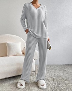 Long Sleeves <b>High</b> Quality Hot Sale Solid Color Women's Sleepwear in Set Outside - Product Image 2