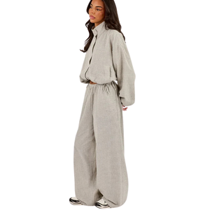 Women Full <b>Zip</b> Stand Collar Tracksuit Set Loose Straight Leg <b>Trousers</b> Drawstring Waist Two Piece Casual Streetwear Lounge Outfit - Product Image 3