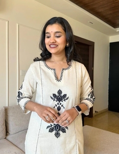 Indian Embroidered Khadi Cotton Kurta Pant - Product Image 1