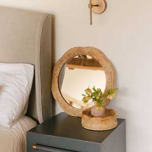 Boho Rattan Mirror <b>Frame</b> Wooden Handmade Mirror Wall <b>Mount</b> <b>Frame</b> Natural Cane Home Decoration Home Accent - Product Image 4