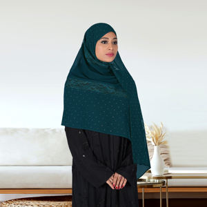 Hijab Elegante de Georgette Liso, Transpirable y Ligero, con Detalles de Encaje de Red Russell y Adornos de Cristales, Estilo Modesto - Product Image 4