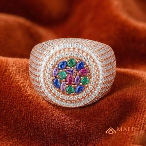 Rose Gold Plated Multicolor Marquise Moissanite Engagement & Anniversary Hip Hop Iced Out Luxury Statement <b>Ring</b> <b>for</b> <b>Men</b> - Product Image 3