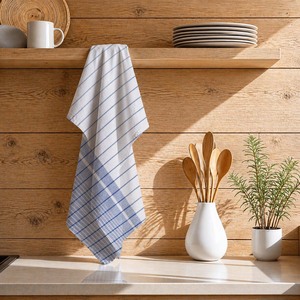 Essuie-tout de cuisine à rayures teintes, 100% coton, super absorbant, rayures blanches et bleues, chiffon de nettoyage - Product Image 1