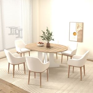 Tavolo da Pranzo Ovale Espandibile Bianco 59x43 Pollici per Cucina Rustica con Base a X e Poggiapiedi Rimovibile - Product Image 5