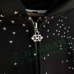 Custom OEM Winter Men's Oversized Heavyweight 100% Cotton Fleece Rhinestone Double Zip-Up <b>Hoodie</b> & Sweatshirts Streetwear - Product Image 4