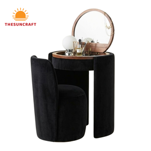 Beautiful Girls Modern <b>Vanity</b> <b>Desk</b> - Oak Wood Corner Makeup Table with Mirror & Chair Set Cheap Prices - Product Image 2