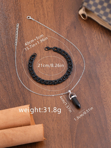 Reloj de cuarzo con puntero redondo y fecha para hombre y juego de 2 piezas de joyería 192018 - Product Image 6