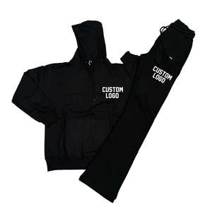 Trending Pullover Distressed Hoodie Flared Pants <b>Two</b> <b>Piece</b> <b>Set</b> Sportswear Customized Solid Color Men Tracksuits Heavyweight - Product Image 2