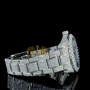 Montre sport pour homme en diamant VVS, verre arabe, plaqué or blanc, acier inoxydable, mouvement ETA, quartz tendance, pièce de monnaie, affaires - Product Image 3